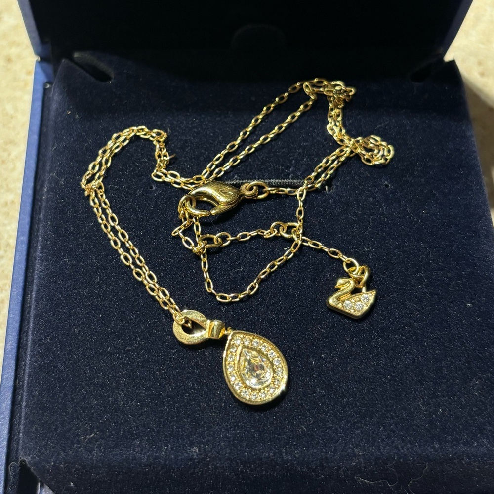 Swarovski Gold Teardrop Crystal Pendant Necklace